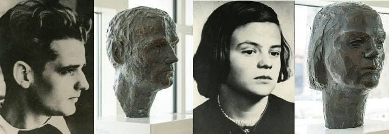 bronze busts of Hans and Sophie Scholl